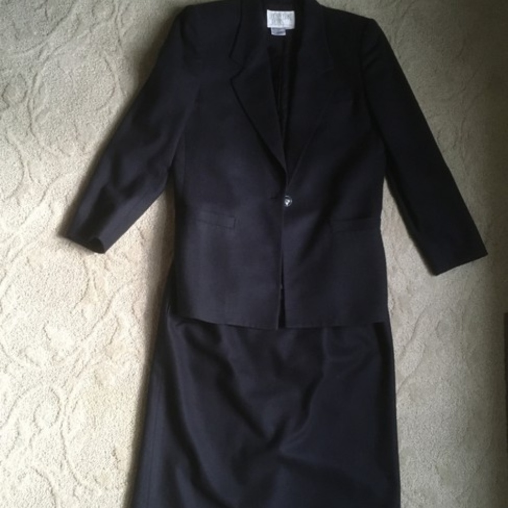 Navy Wool Blend Skirt Suit